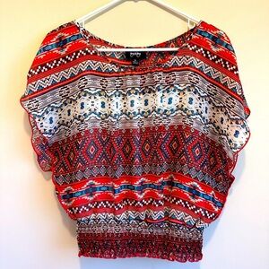 By & By Aztec Sleeveless Women’s M Blouse Top Built In Cami Round Neckline